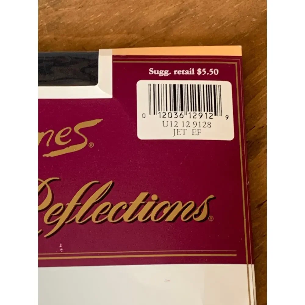 Hanes Silk Reflections Pantyhose E-F Control Top Reinforced Toe JET Black Vtg